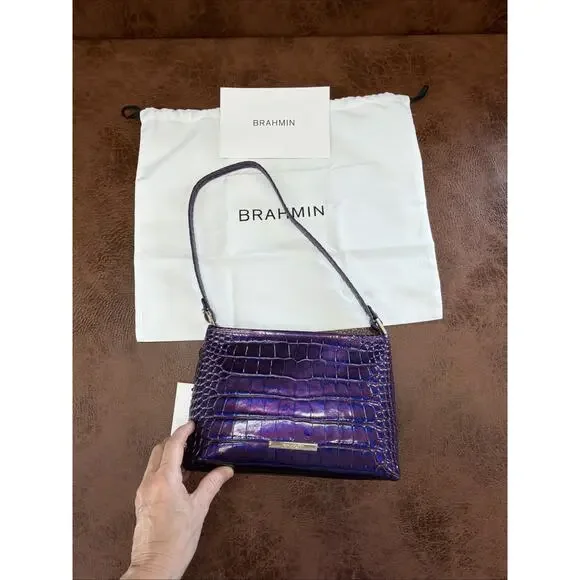 NWT Brahmin Melbourne Collection Lorelei Purple Acro Leather Shoulder Bag - Picture 13 of 16